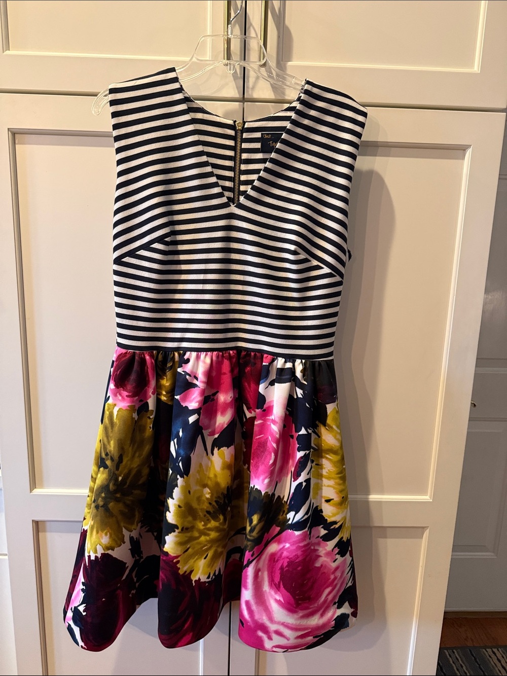 Just...Taylor Striped Bodice Floral Midi Dress - Navy, White, Pink, Yellow SZ 14